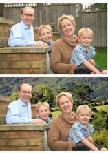 A family photograph where the background has been changed. Portraits can be put against a variety of attractive backdrops